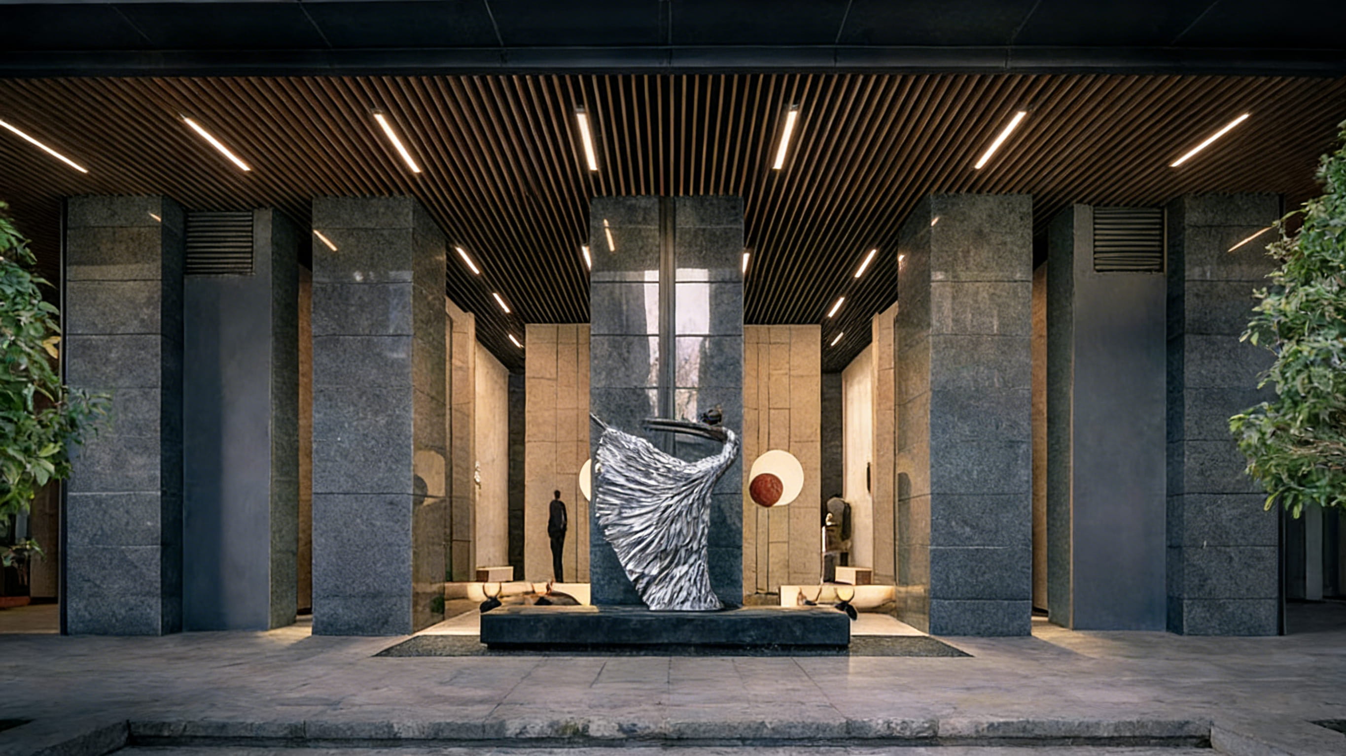 不锈钢雕塑（高端住区前厅・翼影镌光）