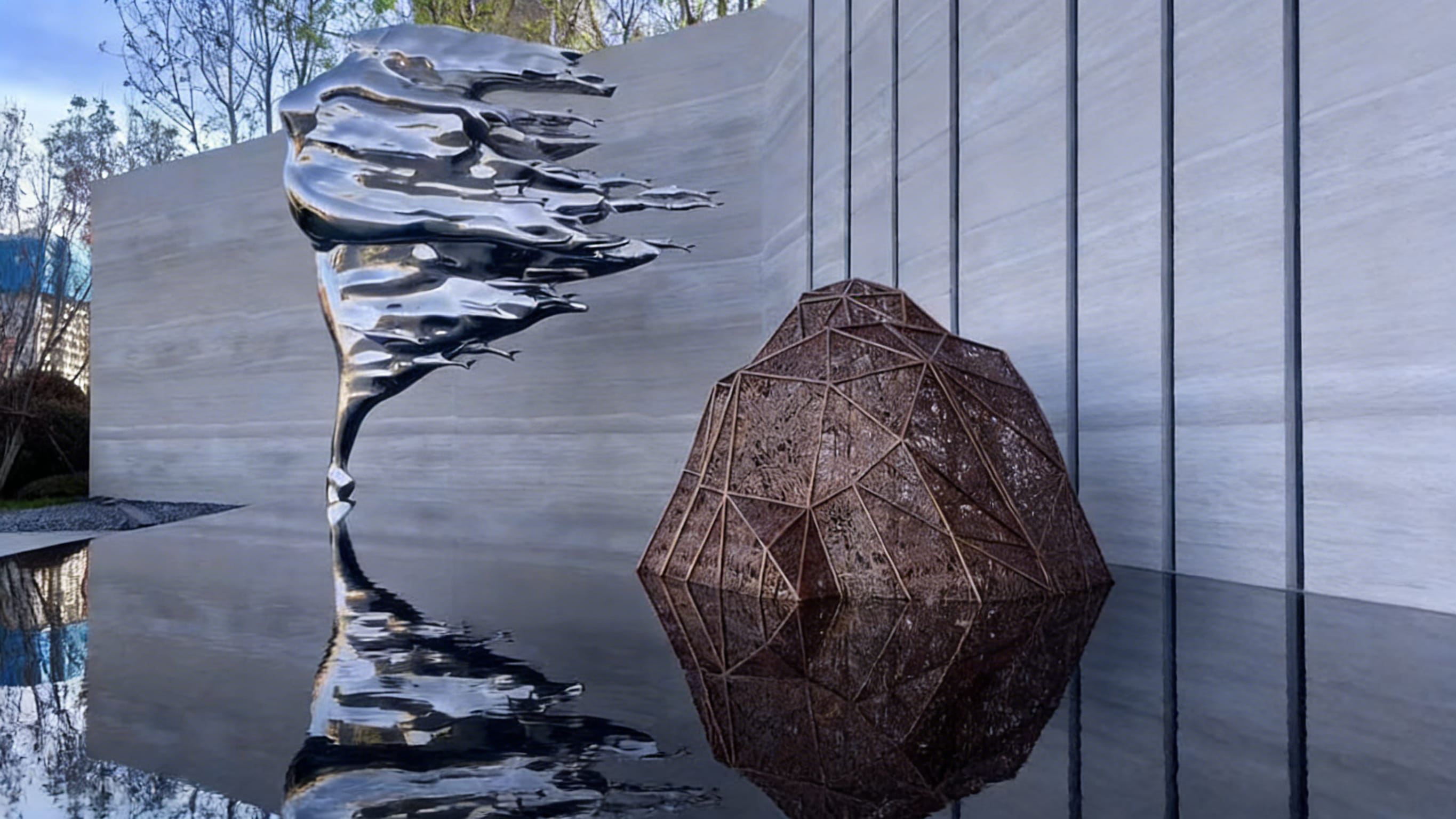 不锈钢雕塑（高端酒店水景・山瀑栖庭）