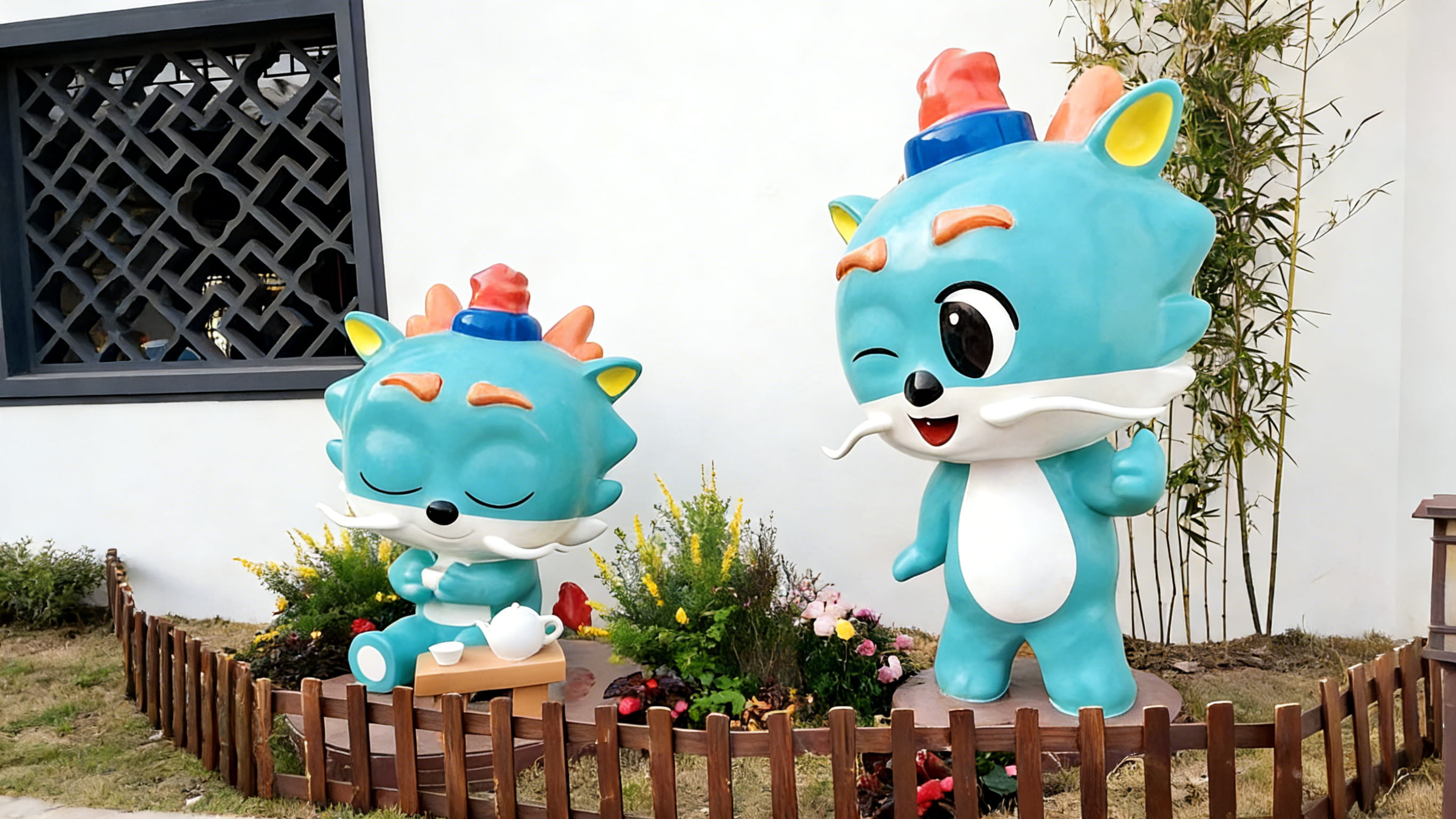 玻璃钢IP雕塑（小区文化展示区・茶趣萌兽）